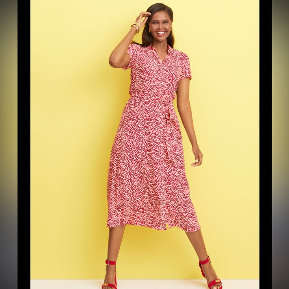 Red Leopard Tie-Waist midi dress